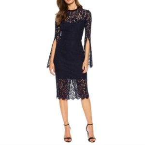 New! Bardot Navy Long Sleeve Lace Sienna Midi Dres